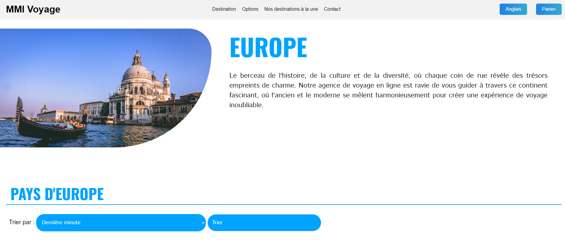 Site web pour une agence de voyage en ligne